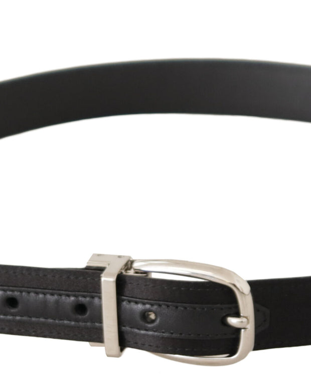 Black Canvas Leather Silver Logo Metal Buckle Belt