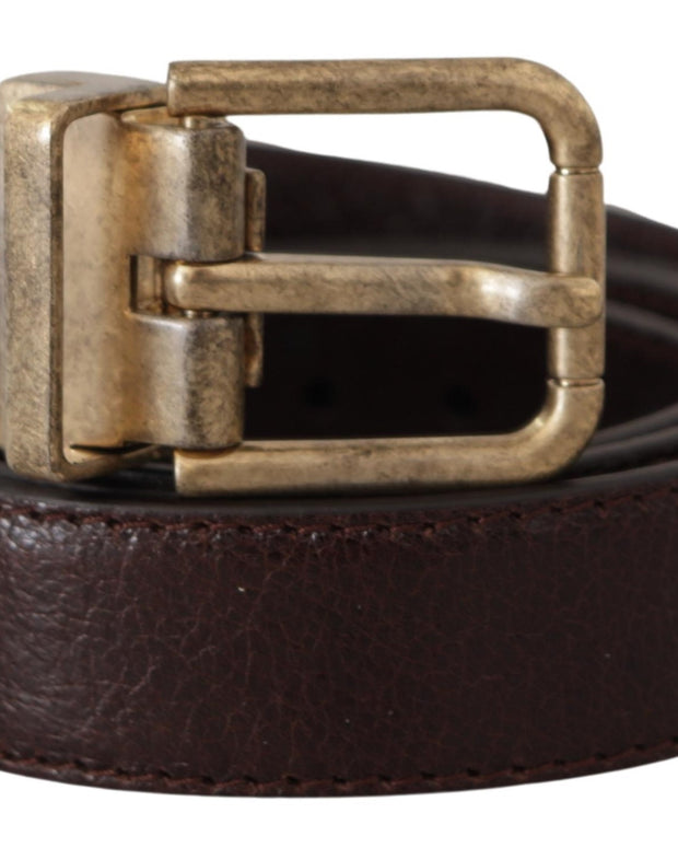 Brown Calf Leather Vintage Logo Metal Buckle Belt