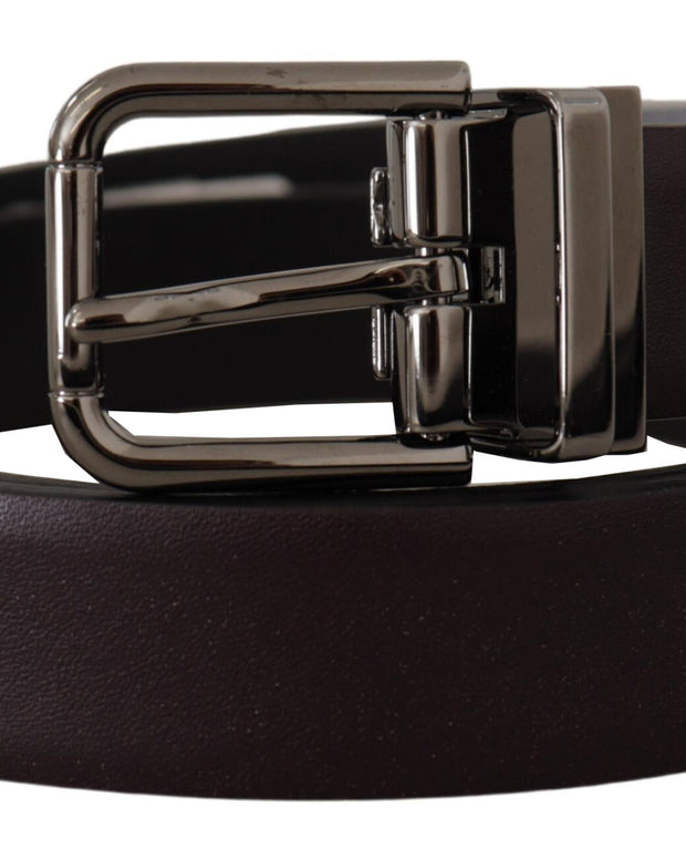 Dark Purple Leather Box Borchia Metal Buckle Belt