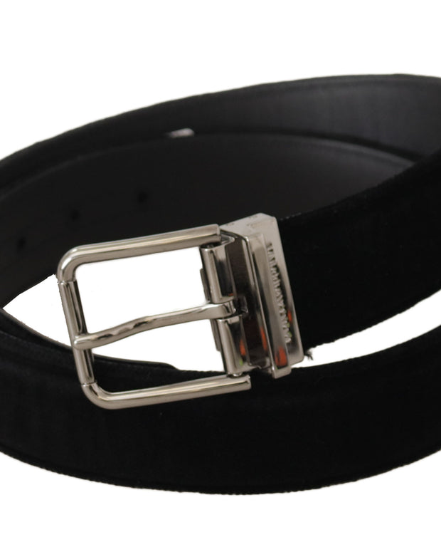 Black Velvet Silver Logo Engraved Metal Buckle Belt