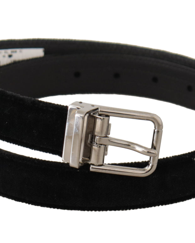 Black Casual Velvet Silver Metal Logo Buckle Belt