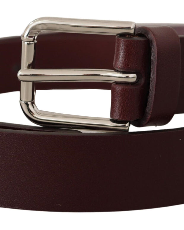 Maroon Calf Leather Silver Tone Metal Buckle Belt