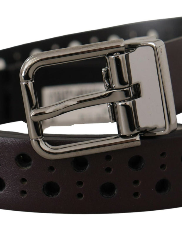 Dark Purple Perforated Leather Metal Buckle Belt