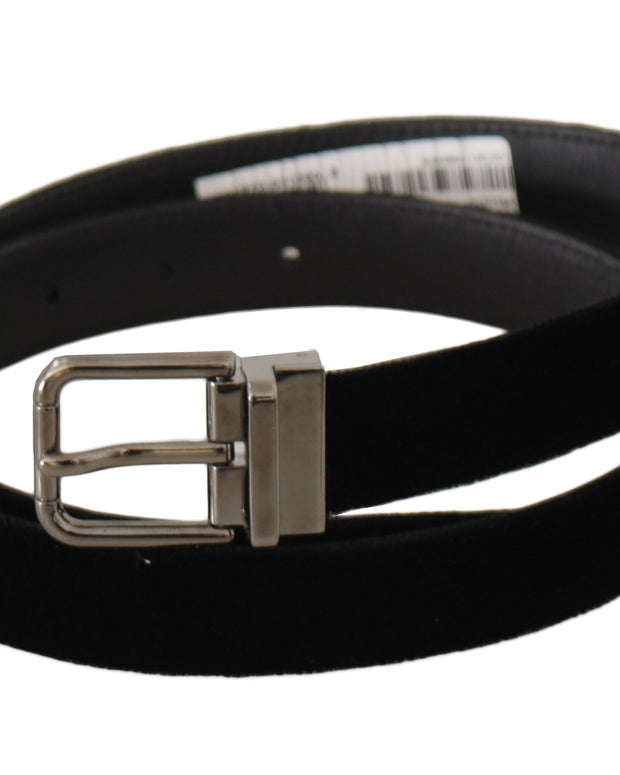 Black Classic Velvet Logo Engraved Metal Buckle Belt