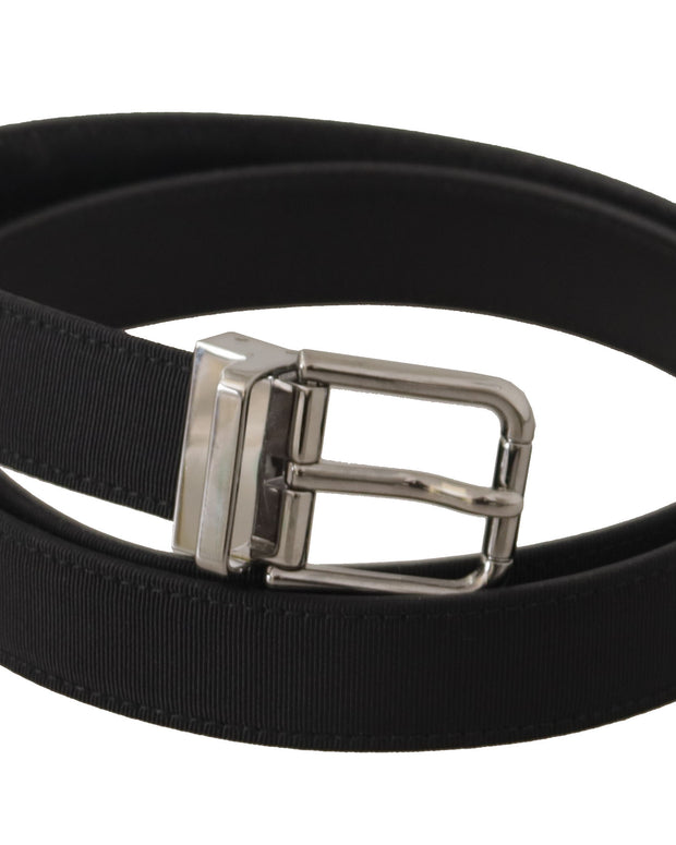 Black Canvas Leather Silver Metal Buckle Belt