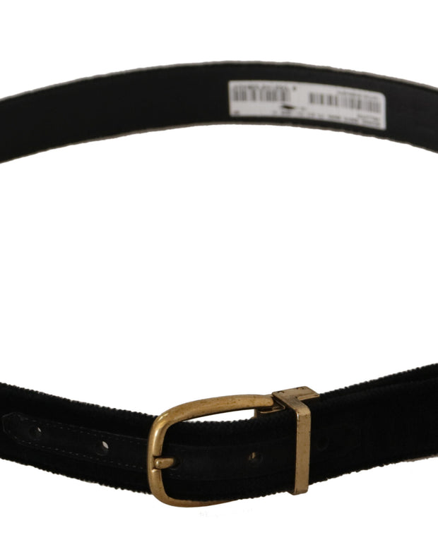 Black Velvet Leather Gold Tone Metal Buckle Belt