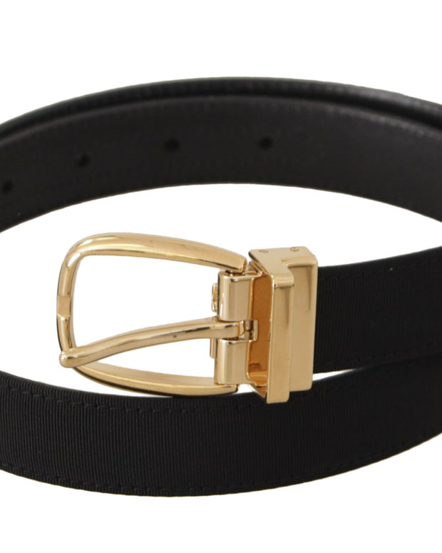 Black Canvas Leather Gold Metal Buckle Belt