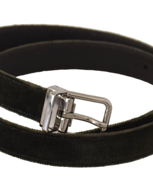 Green Velvet Silver Tone Metal Buckle Belt