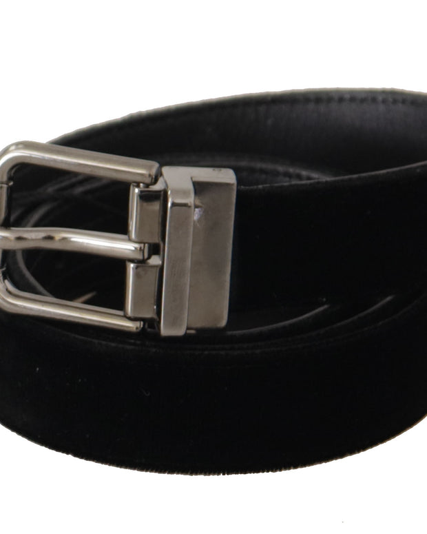Black Cotton Silver Tone Metal Buckle Belt