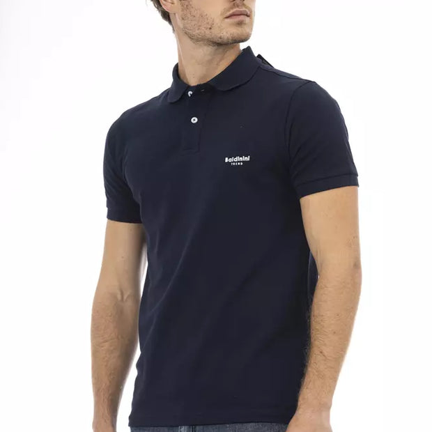 Blue Cotton Men Polo Shirt