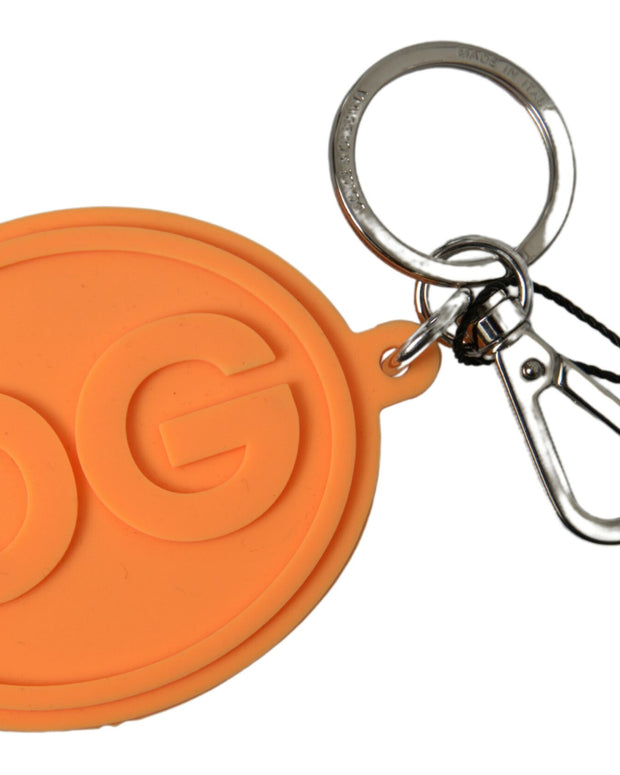 Orange Rubber DG Logo Gold Brass Metal Keychain