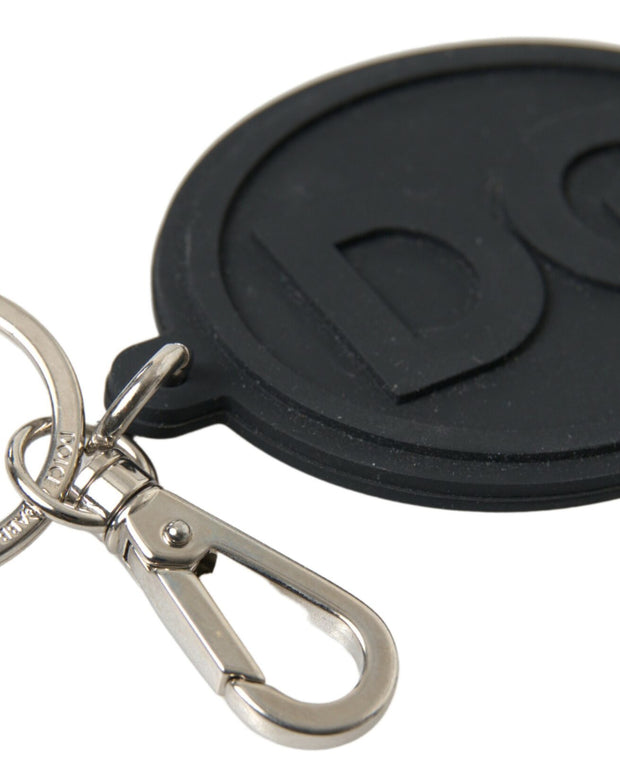 Black Rubber DG Logo Silver Brass Metal Keychain