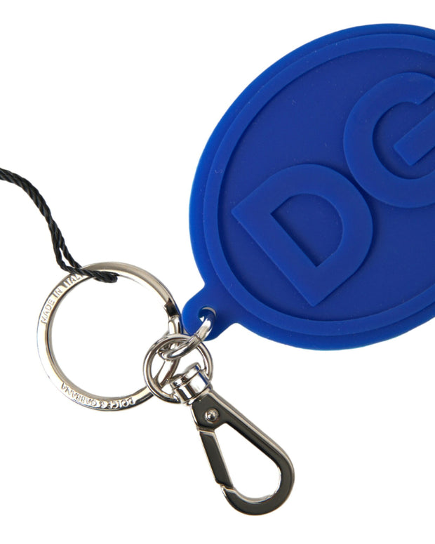 Blue Rubber DG Logo Silver Brass Metal Keyring Keychain