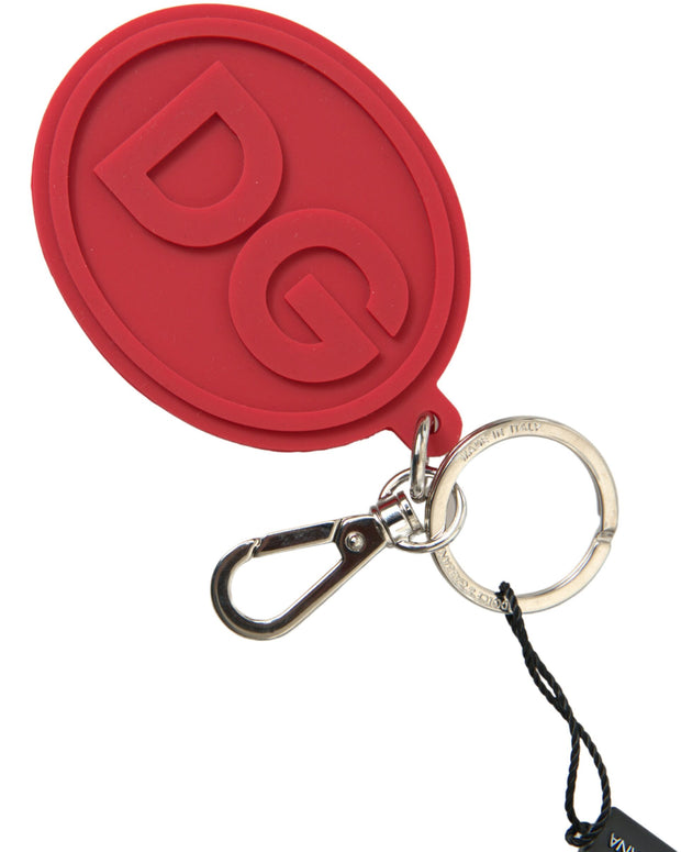 Red Rubber DG Logo Silver Brass Metal Keyring Keychain