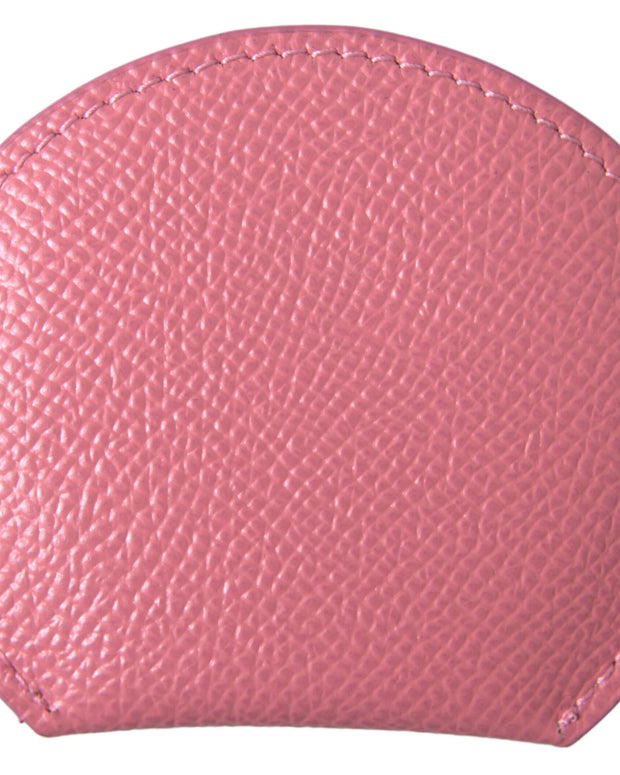 Pink Calfskin Leather Round Logo Print Hand Mirror Holder