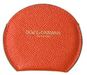 Orange Calfskin Leather Round Logo Hand Mirror Holder