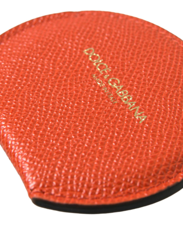 Orange Calfskin Leather Round Logo Hand Mirror Holder