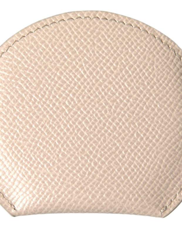 Beige Calfskin Leather Round Logo Hand Mirror Holder
