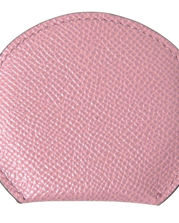 Pink Calfskin Leather Round Logo Print Hand Mirror Holder