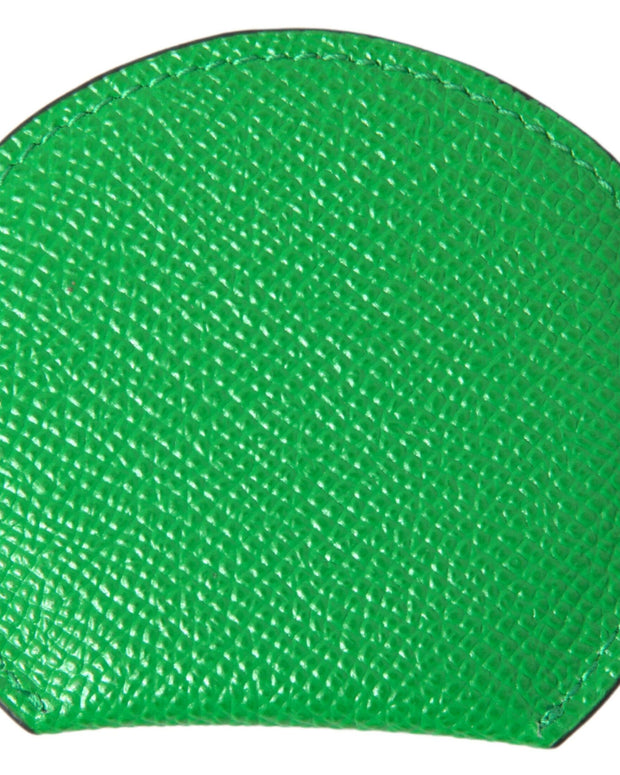 Green Calfskin Leather Round Logo Hand Mirror Holder