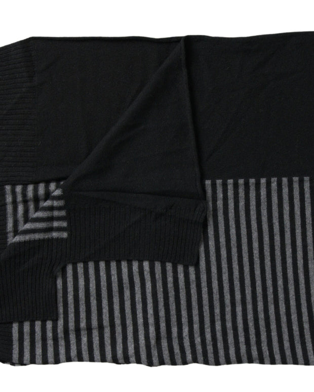 Black Gray Stripe Wool Neck Wrap Shawl Scarf