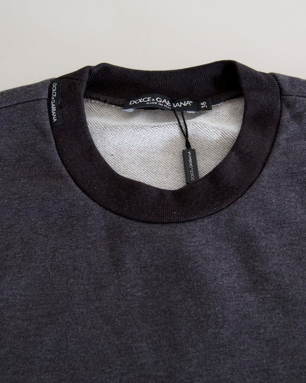 Dark Gray Cotton Crew Neck Pullover Sweater