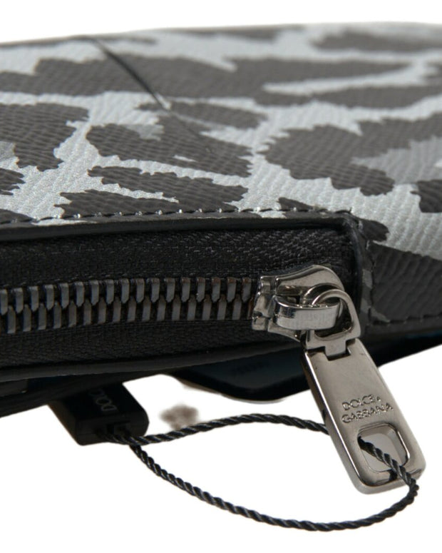 Gray Leopard Leather Men Purse Crossbody Sling Phone Bag