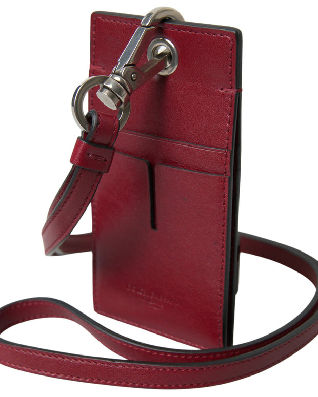 Red Leather Lanyard Logo Slim Card Holder Men Wallet