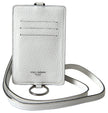 White Leather Lanyard Logo Card Holder Men Wallet