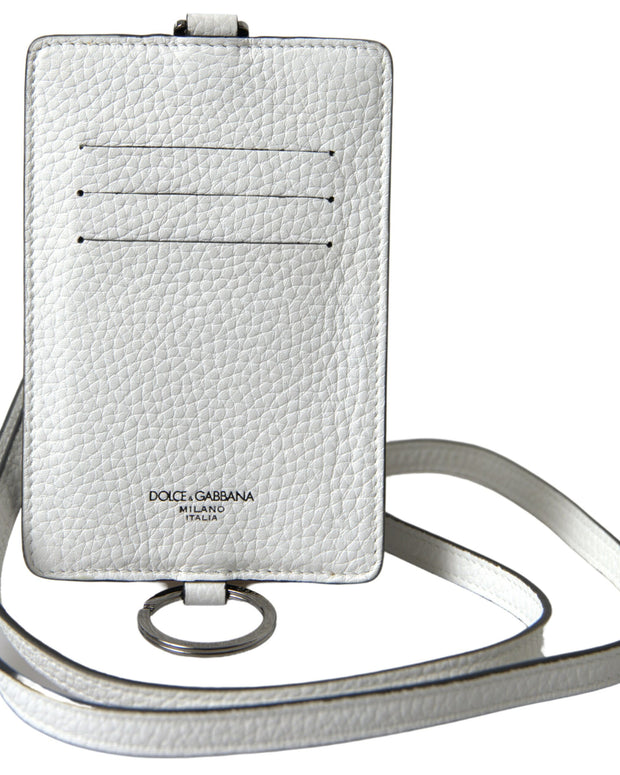 White Leather Lanyard Logo Card Holder Men Wallet