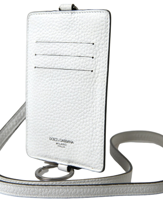 White Leather Lanyard Logo Card Holder Men Wallet