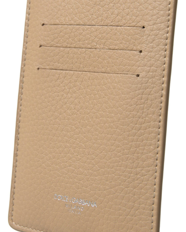 Beige Leather Lanyard Logo Card Holder Men Wallet