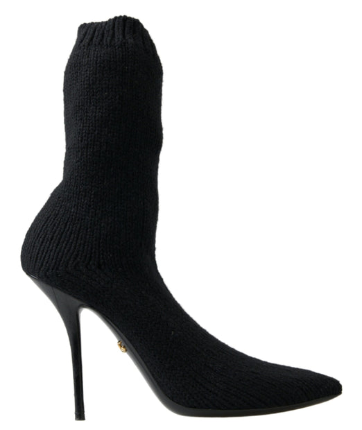 Elegant Black Viscose Mid-Calf Boots