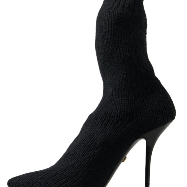 Elegant Black Viscose Mid-Calf Boots