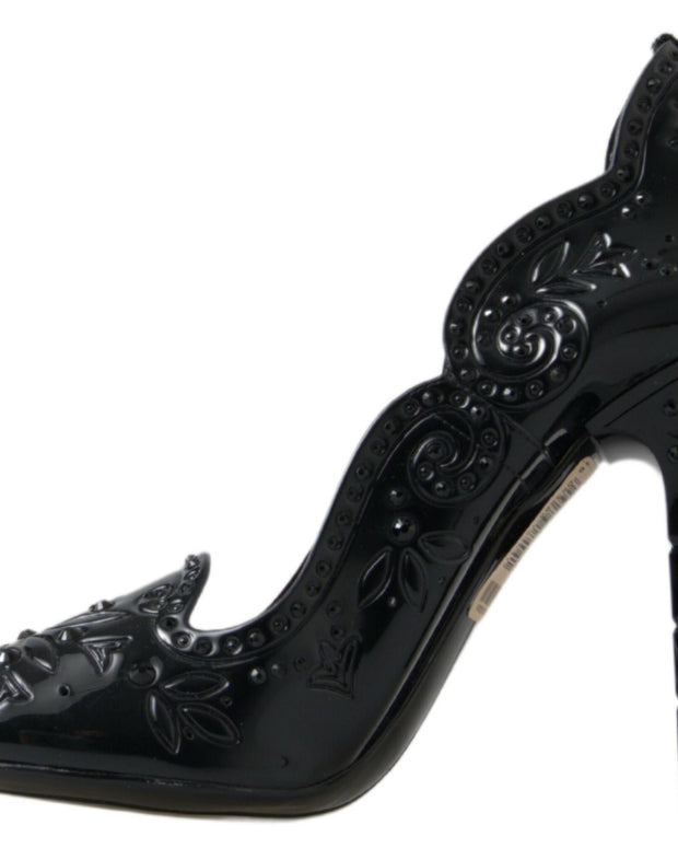 Black CINDERELLA Floral Crystal Heels Shoes