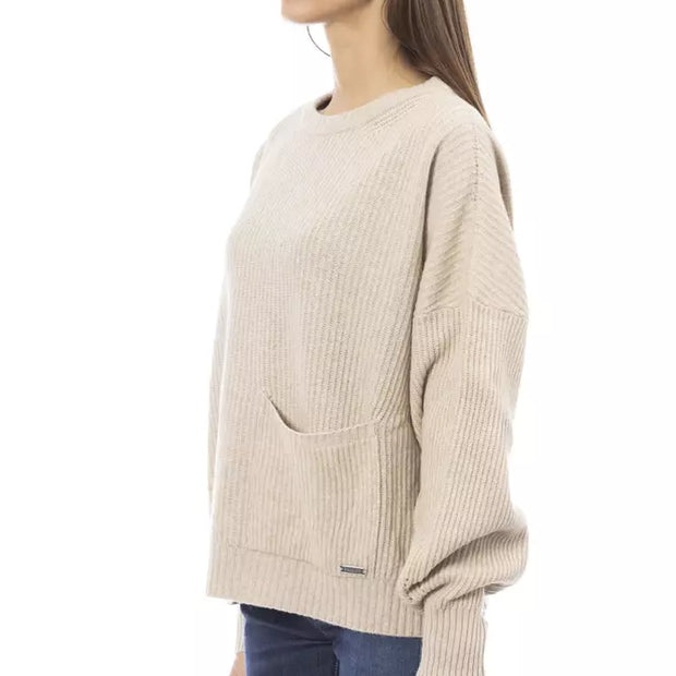 Beige Wool Women Sweater