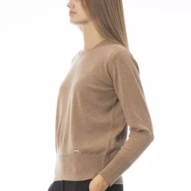 Beige Wool Women Sweater