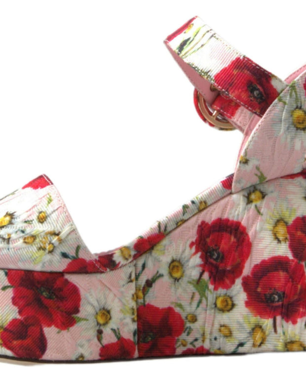 Multicolor floral print Wedges Floral Ankle Strap Sandals