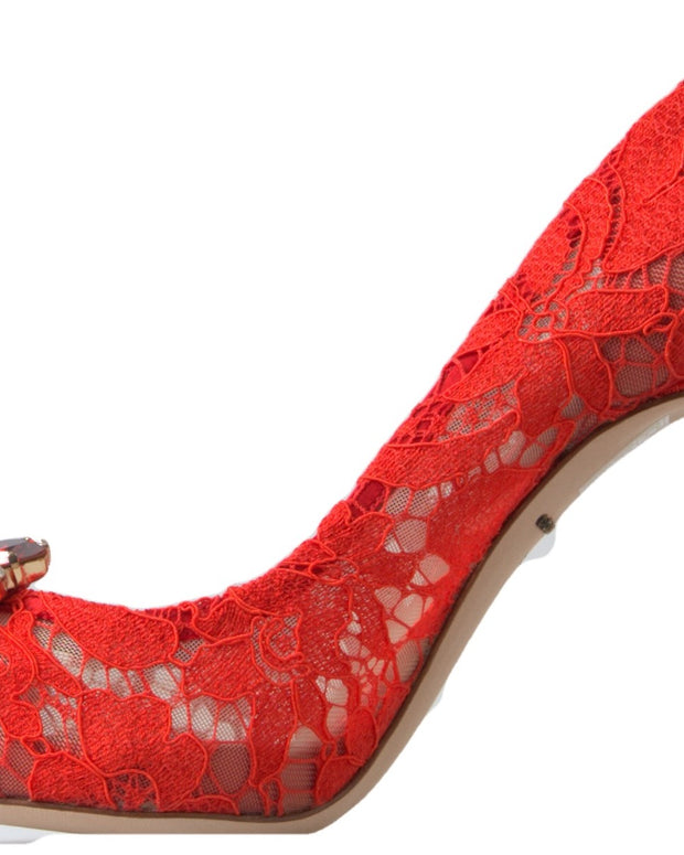 Red Taormina Lace Crystal Heels Pumps Shoes