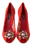 Red Taormina Lace Crystal Heels Pumps Shoes