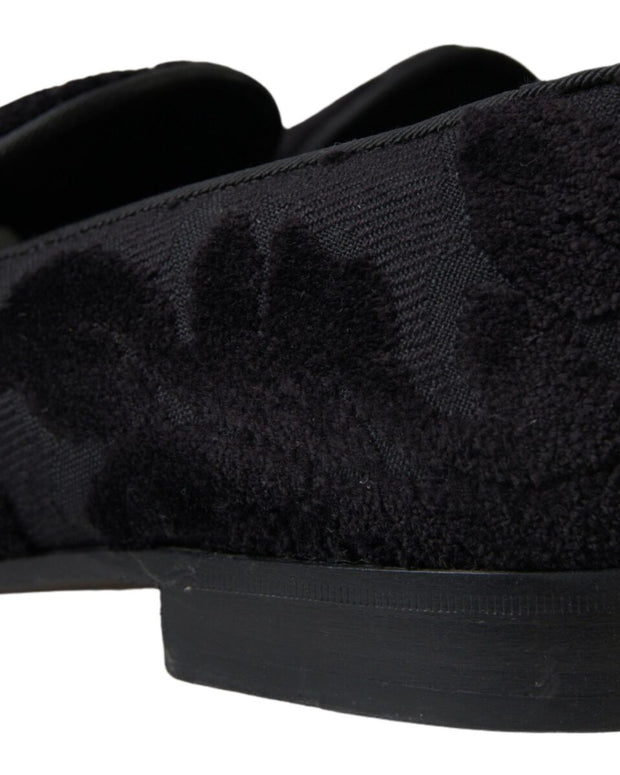 Black Brocade Loafers Formal Shoes