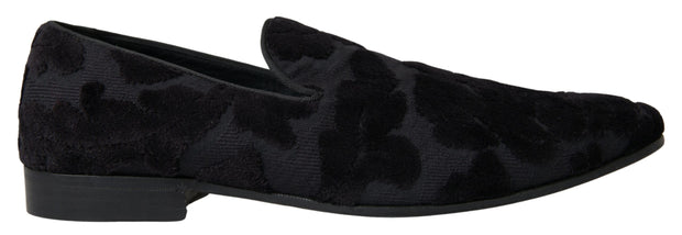 Black Brocade Loafers Formal Shoes