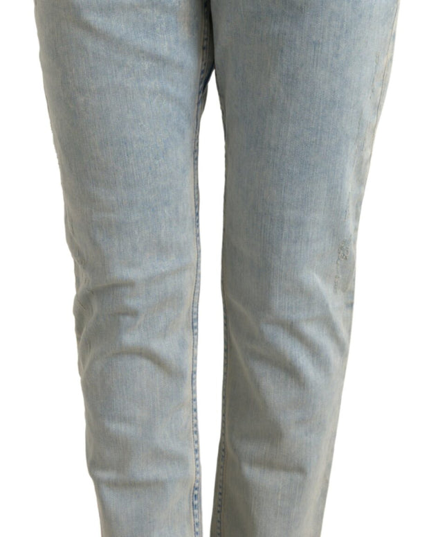 Blue Washed Cotton Mid Waist Skinny Jeans