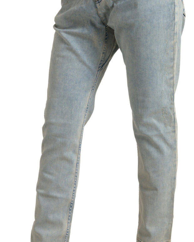 Blue Washed Cotton Mid Waist Skinny Jeans