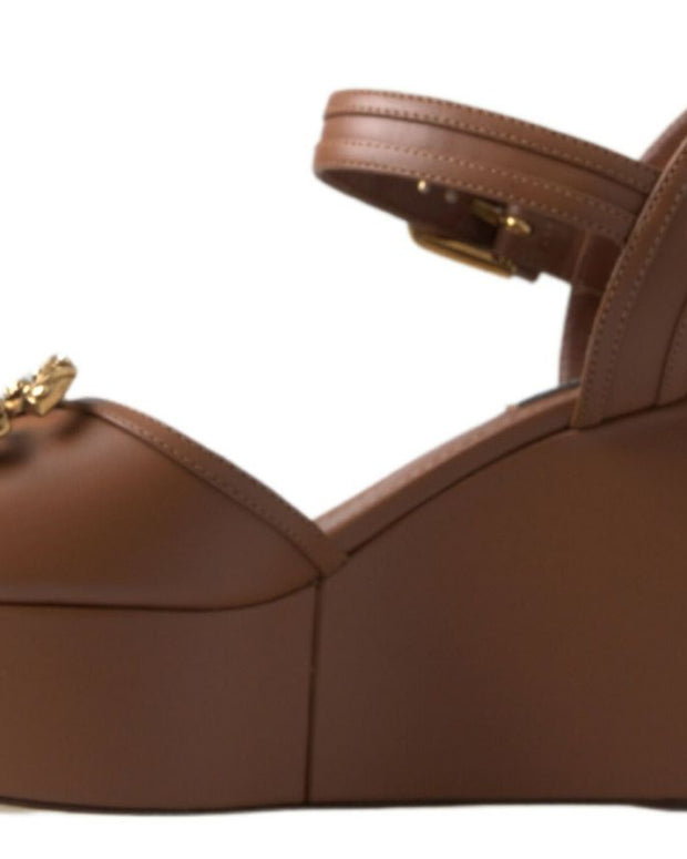Brown Leather AMORE Wedges Sandals Shoes