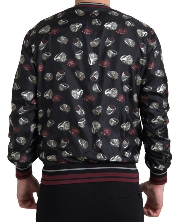 Black Ring Print Silk Crewneck Sweater