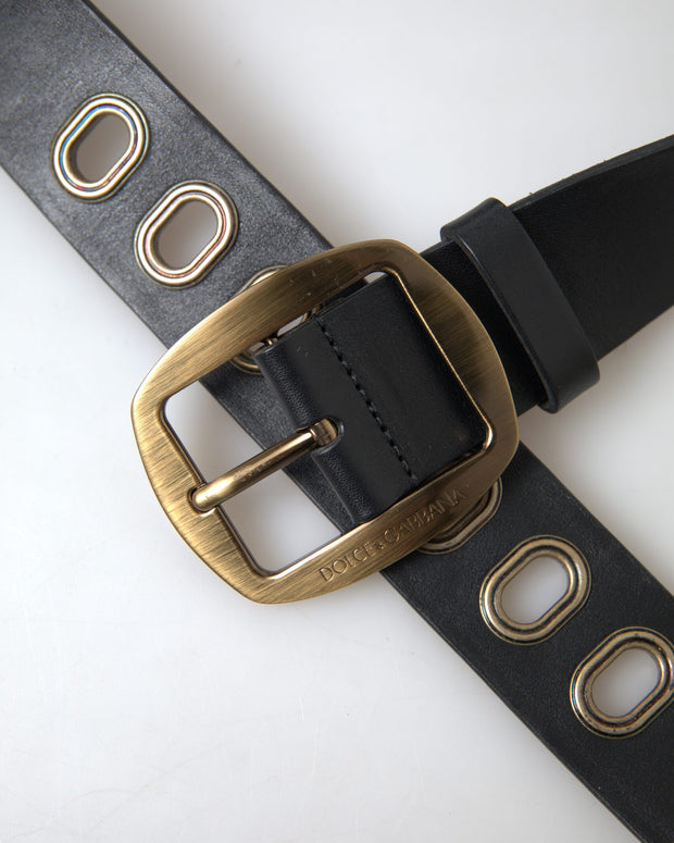 Black Leather Gold Metal Buckle Men Belt