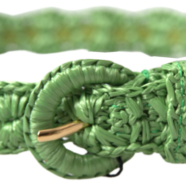 Elegant Green Viscose Belt with Metal Buckle