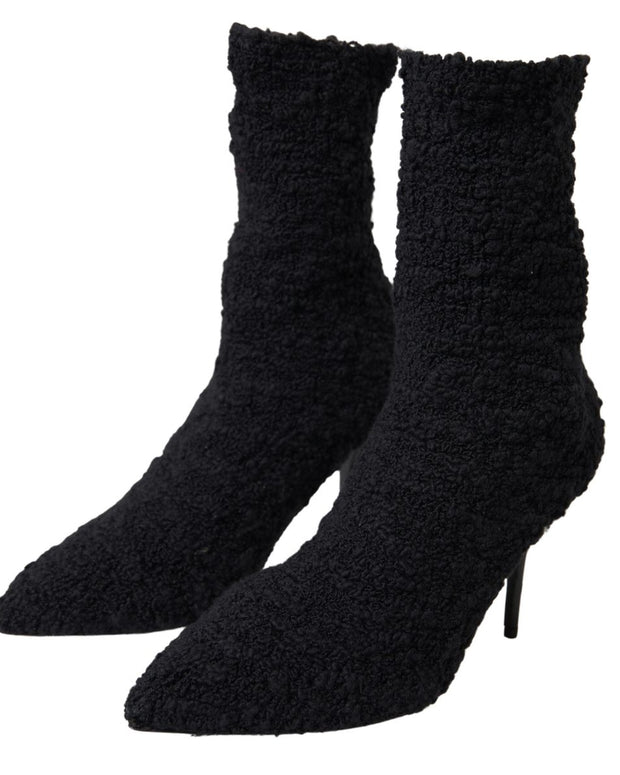 Black Stiletto Heels Mid Calf Boots