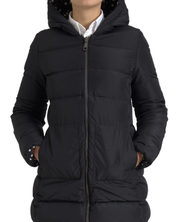 Black Polyester Hooded Reversible Jacket